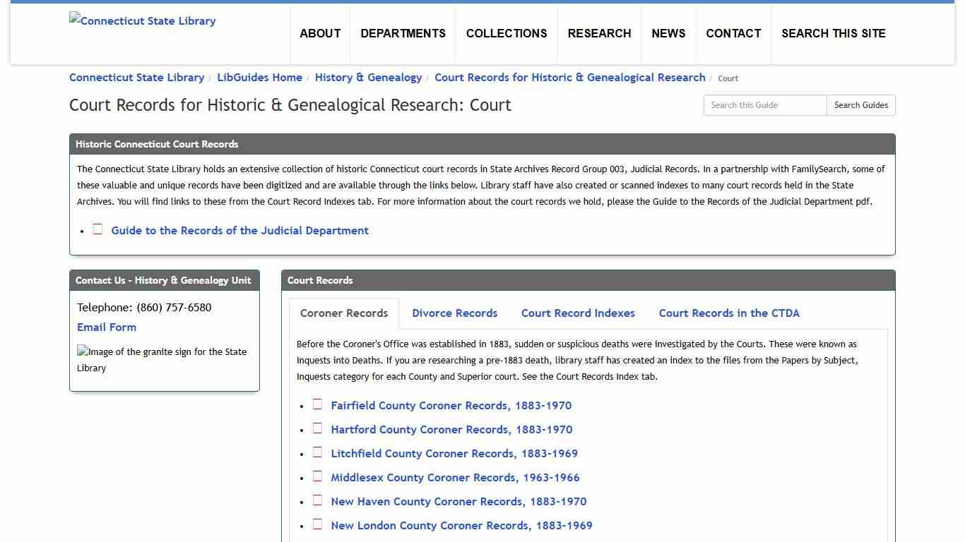 Court - Court Records for Historic & Genealogical Research - LibGuides Home at Connecticut State Library.